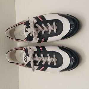 Tod's Women's Driving Sneaker in White Blue and Red